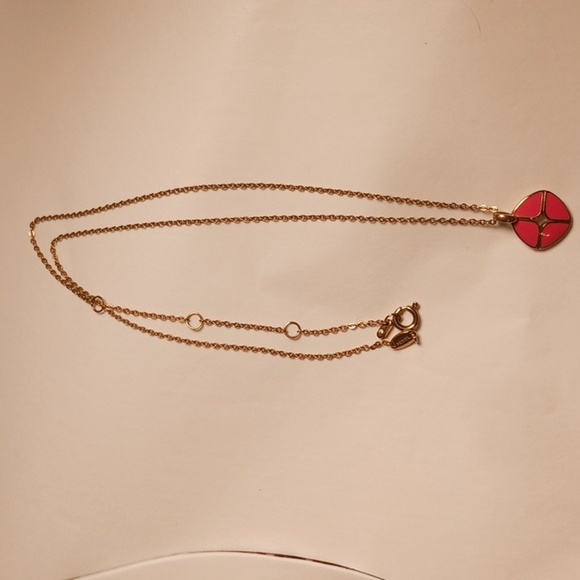 Fossil Gold Toned  Necklace Pinkish Flower Petal Pendant Retro Look Vintage - Picture 6 of 6